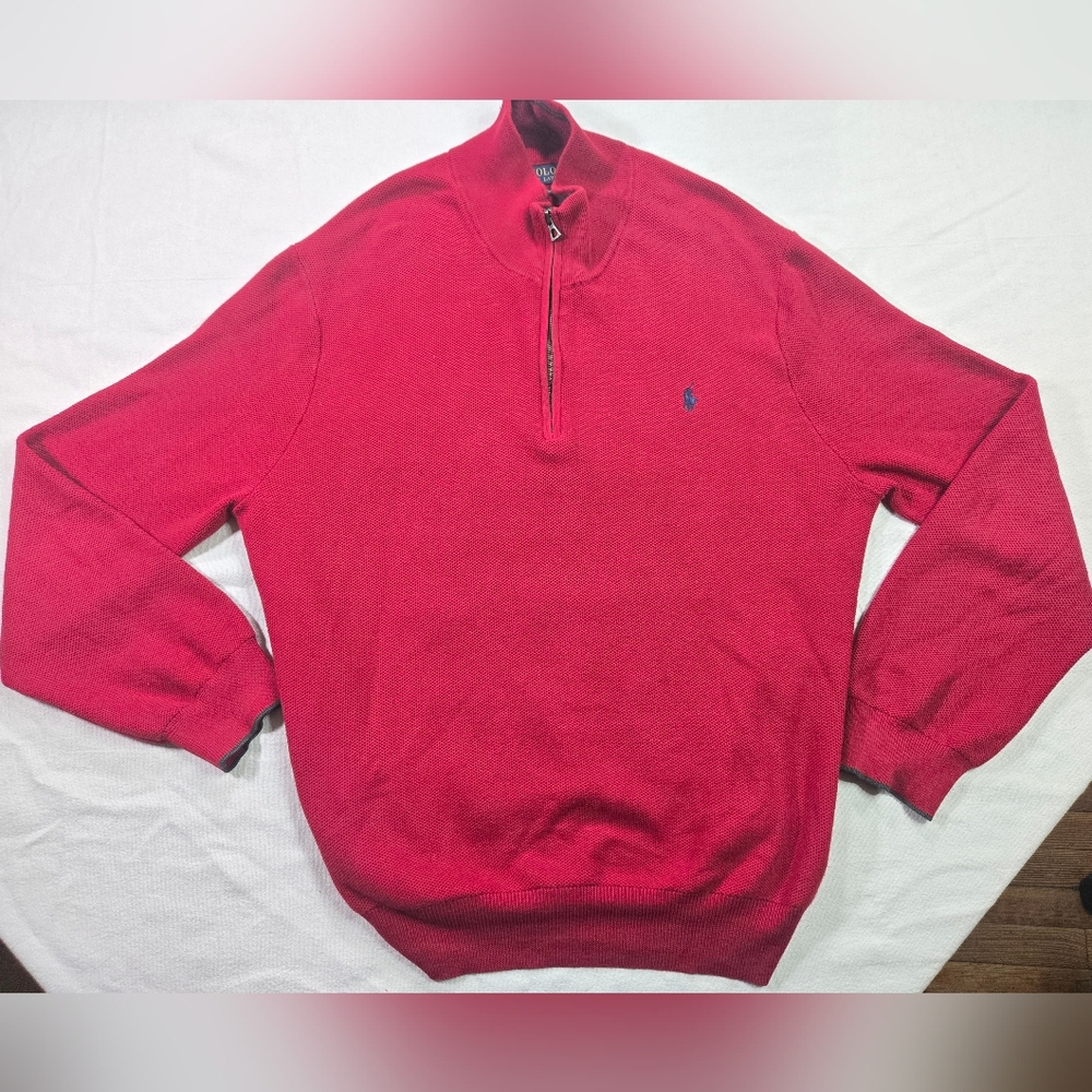 Polo Ralph Lauren 1/4 Sweater Mens XXL Red Rib Knit Mock Neck Preppy Pima Cotton
